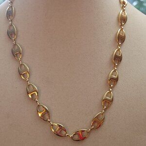 Vintage Mariner Link Necklace Bold Gold Tone 16 Inch Fold Over Clasp